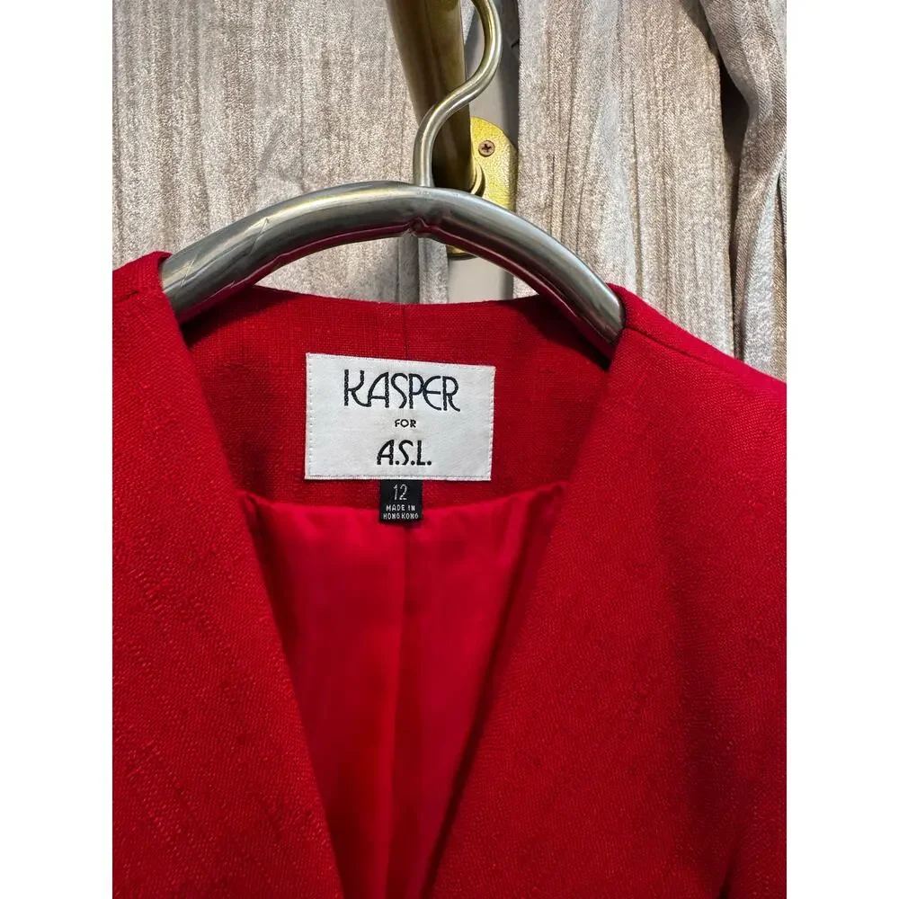 Kasper for ASL Size 12 Red Skirt Suit Set Double Breasted Blazer Midi Skirt